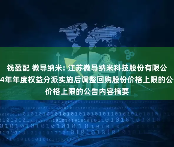 钱盈配 微导纳米: 江苏微导纳米科技股份有限公司关于2024年年度权益分派实施后调整回购股份价格上限的公告内容摘要